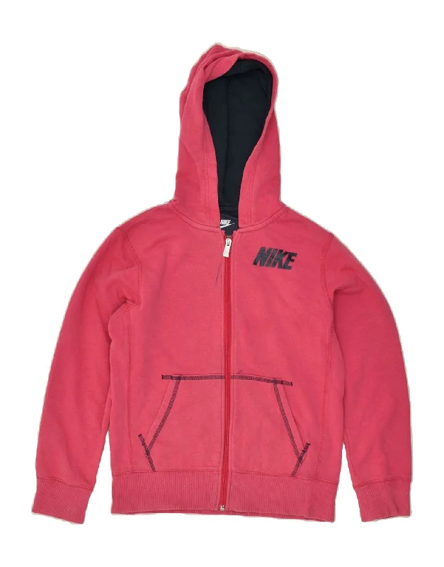 men's colorful sweaters -NIKE Girls Graphic Zip Hoodie Sweater 12-13 Years Large Pink Cotton