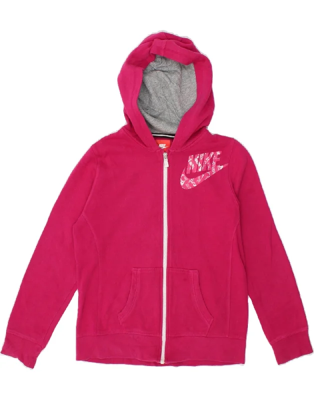 men's designer sweaters -NIKE Girls Graphic Zip Hoodie Sweater 13-14 Years XL Pink Cotton