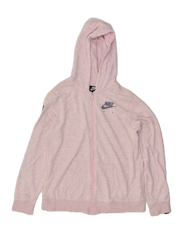 men's cardigan knitwear -NIKE Girls Graphic Zip Hoodie Sweater 13-14 Years XL  Pink Flecked Cotton