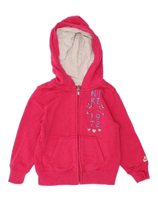 men's everyday sweaters -NIKE Girls Graphic Zip Hoodie Sweater 3-4 Years XS Pink Cotton