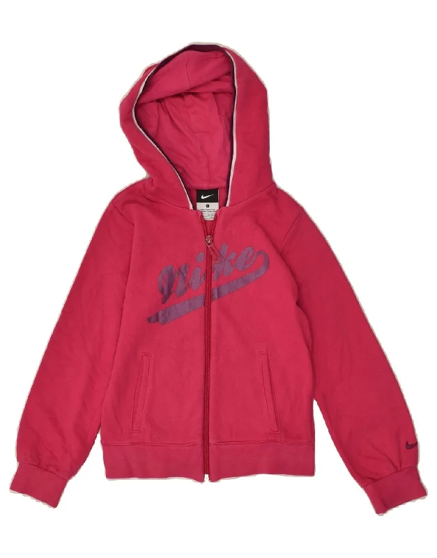 men's casual pullover sweaters -NIKE Girls Graphic Zip Hoodie Sweater 6-7 Years Pink Cotton