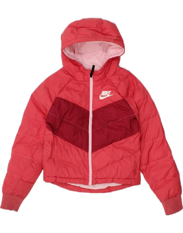 men's soft fleece jackets -NIKE Girls Hooded Padded Jacket 12-13 Years Large  Pink Colourblock