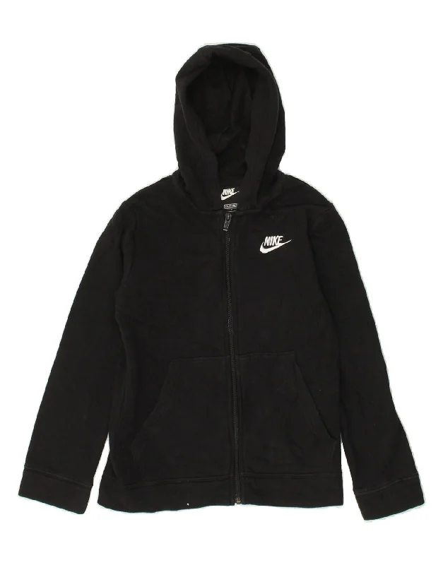 men's knit cardigans -NIKE Girls Standard Fit Zip Hoodie Sweater 8-9 Years Small Black Cotton