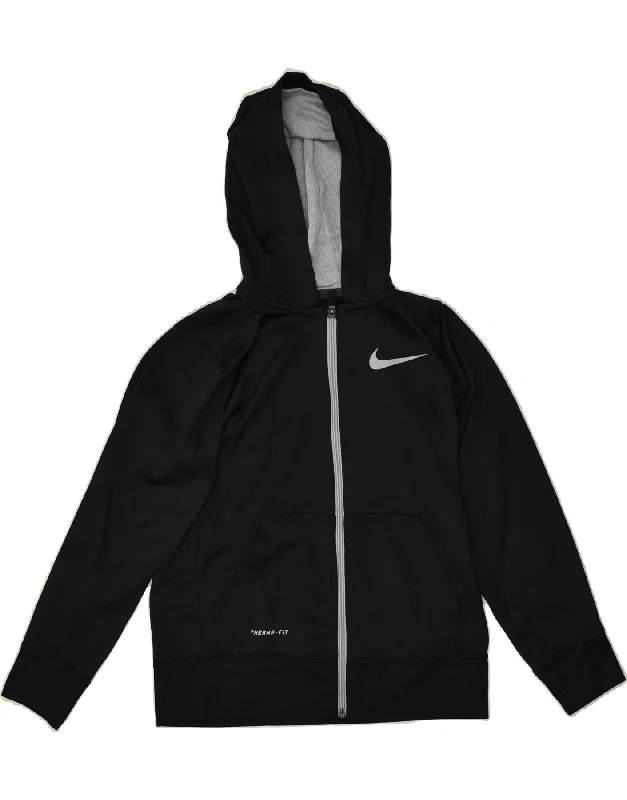 men's turtleneck sweaters -NIKE Girls Therma-Fit Zip Hoodie Sweater 10-11 Years Medium Black