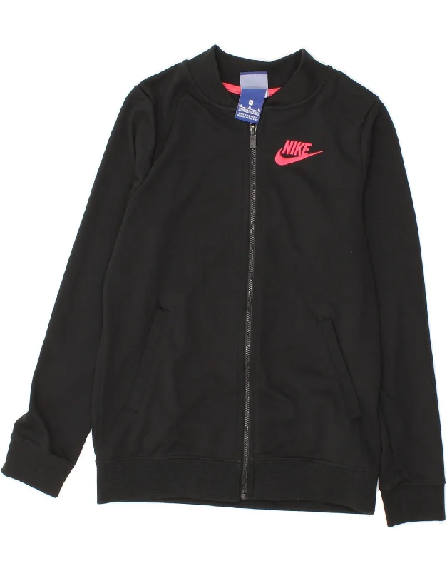 men's long jackets -NIKE Girls Tracksuit Top Jacket 10-11 Years Medium Black Polyester