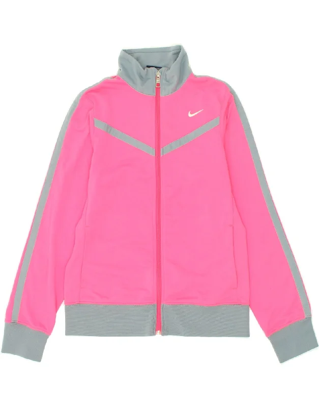 men's softshell outdoor jackets -NIKE Girls Tracksuit Top Jacket 12-13 Years Large Pink Colourblock