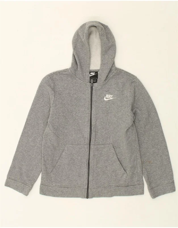 men's fleece sweaters -NIKE Girls Zip Hoodie Sweater 10-11 Years Medium Grey Cotton