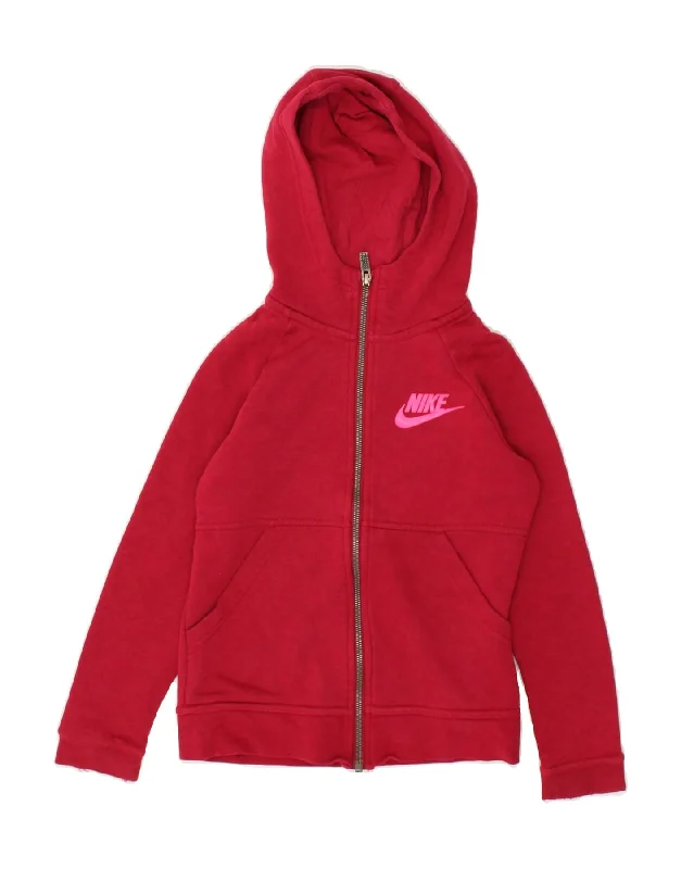 men's everyday knit sweaters -NIKE Girls Zip Hoodie Sweater 8-9 Years Red Cotton