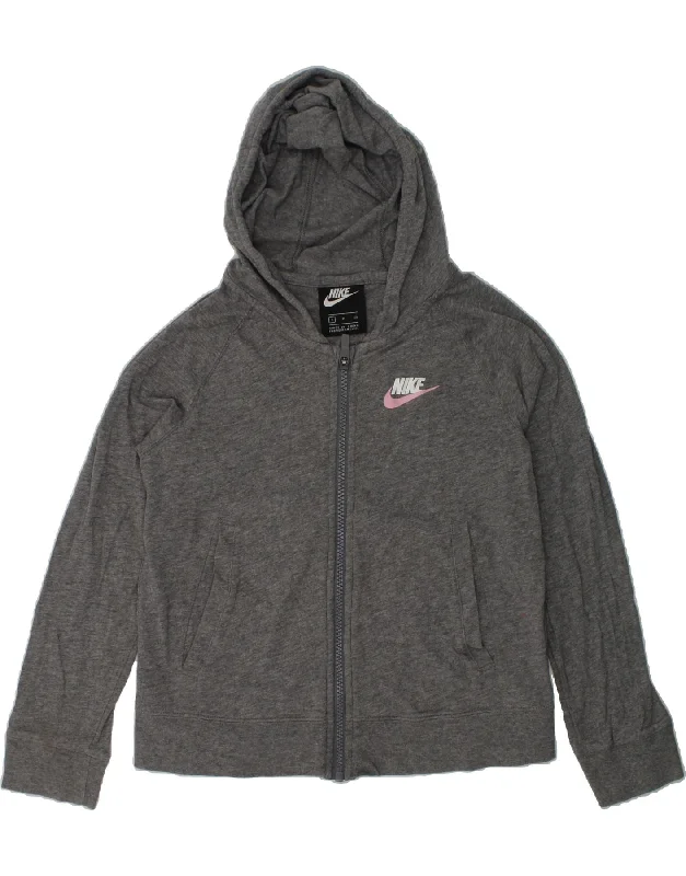 men's cozy knit sweaters -NIKE Girls Zip Hoodie Sweater 8-9 Years Small  Grey Cotton