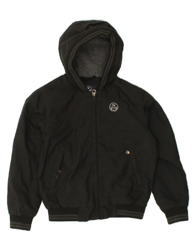 men's tailored wool jackets -NORTH SAILS Boys Hooded Bomber Jacket 7-8 Years Black Polyester