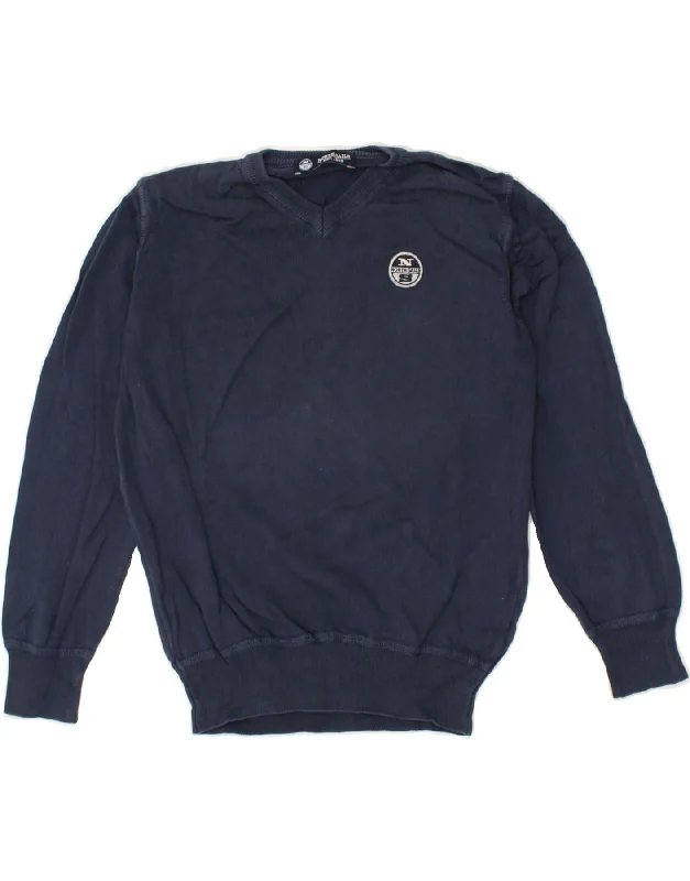 men's zip-up knit sweaters -NORTH SAILS Boys V-Neck Jumper Sweater 7-8 Years Navy Blue Cotton