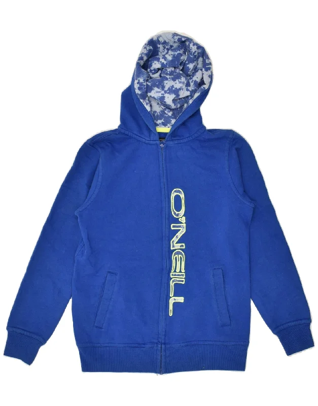 men's premium knit sweaters -O'NEILL Boys Graphic Zip Hoodie Sweater 13-14 Years Large Blue Cotton