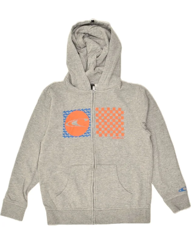 men's turtleneck pullover sweaters -O'NEILL Boys Graphic Zip Hoodie Sweater 15-16 Years Medium Grey Cotton