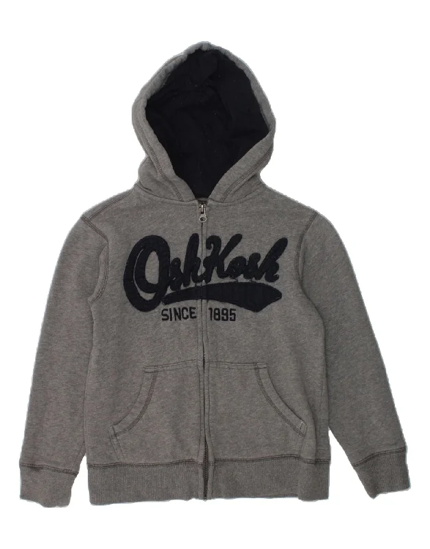 men's short-sleeve sweaters -OSH KOSH Boys Graphic Zip Hoodie Sweater 7-8 Years Grey Cotton