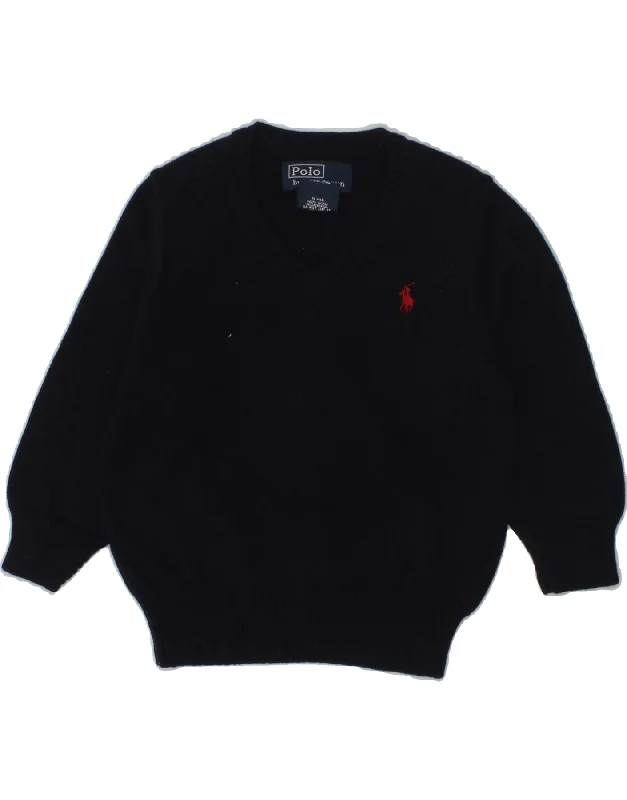 men's pullover sweaters -POLO RALPH LAUREN Baby Boys V-Neck Jumper Sweater 9-12 Months Navy Blue