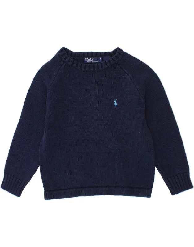 men's ribbed-knit sweaters -POLO RALPH LAUREN Boys Boat Neck Jumper Sweater 4-5 Years Navy Blue Cotton