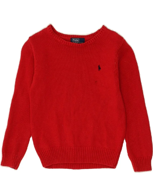 men's outdoor sweaters -POLO RALPH LAUREN Boys Boat Neck Jumper Sweater 5-6 Years Red Cotton