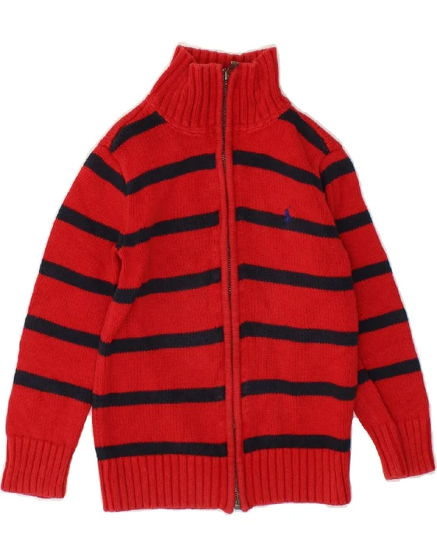 men's sweater vest -POLO RALPH LAUREN Boys Cardigan Sweater 5-6 Years Red Striped Cotton