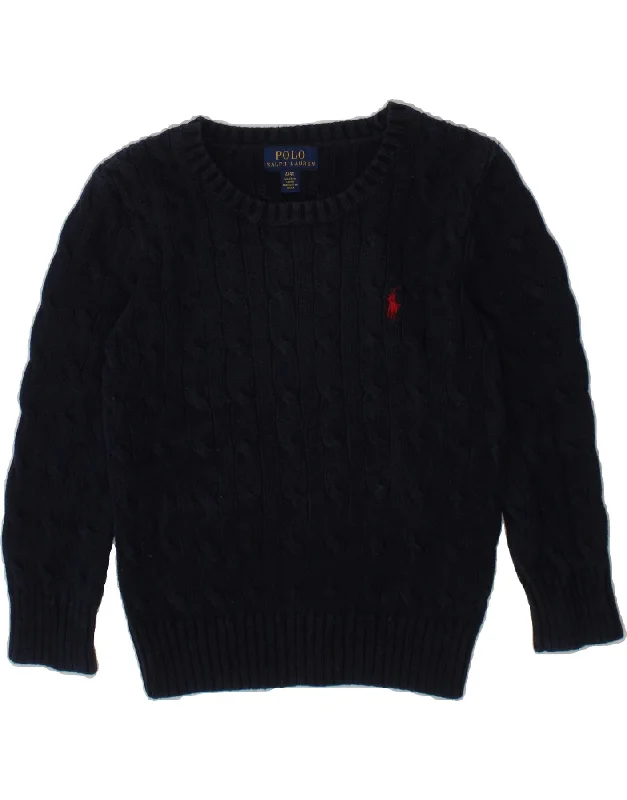 men's everyday sweaters -POLO RALPH LAUREN Boys Crew Neck Jumper Sweater 3-4 Years Navy Blue Cotton