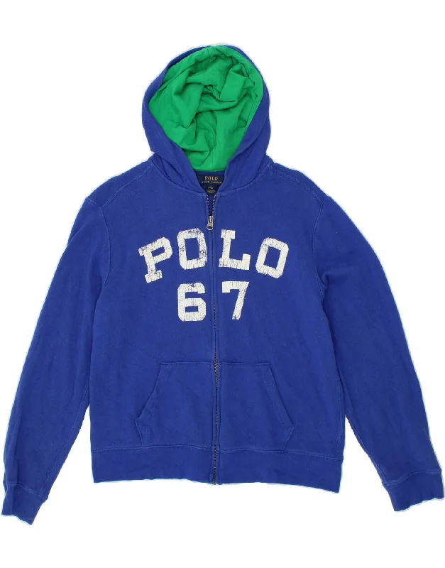 men's stylish knit pullovers -POLO RALPH LAUREN Boys Graphic Zip Hoodie Sweater 14-15 Years Large Blue