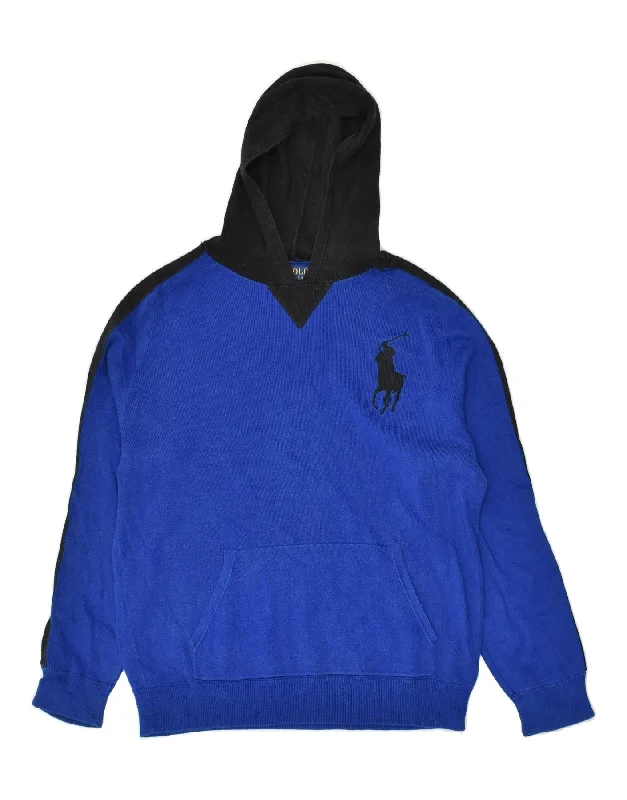 men's turtleneck sweaters -POLO RALPH LAUREN Boys Hooded Crew Neck Jumper Sweater 15-16 Years XL Blue