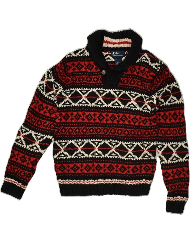 men's cashmere blend sweaters -POLO RALPH LAUREN Boys Shawl Neck Jumper Sweater 6-7 Years Red Fair Isle