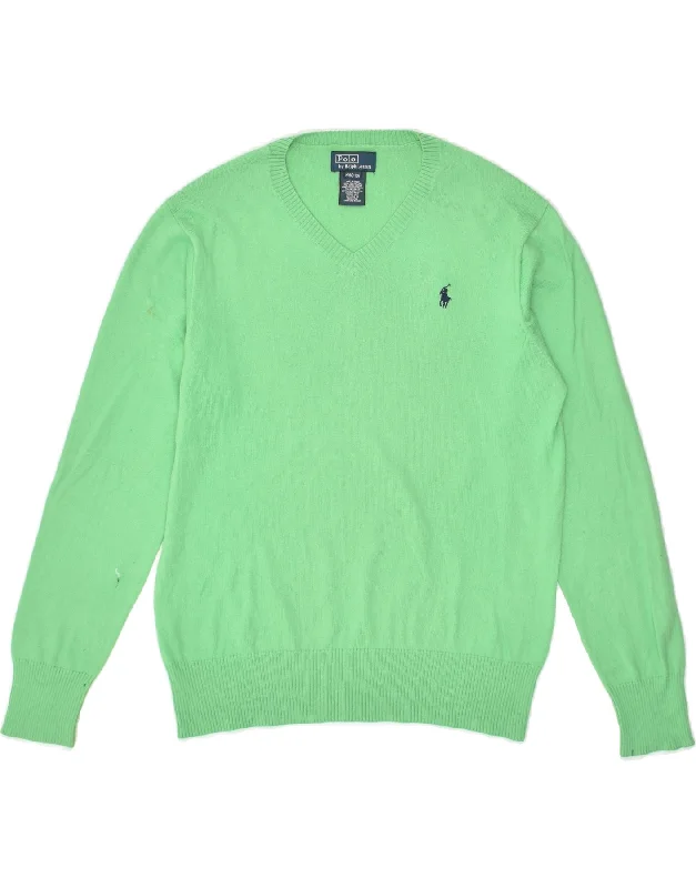 men's wool sweaters -POLO RALPH LAUREN Boys V-Neck Jumper Sweater 10-11 Years Medium Green