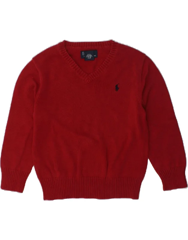 men's breathable wool sweaters -POLO RALPH LAUREN Boys V-Neck Jumper Sweater 3-4 Years Red Cotton