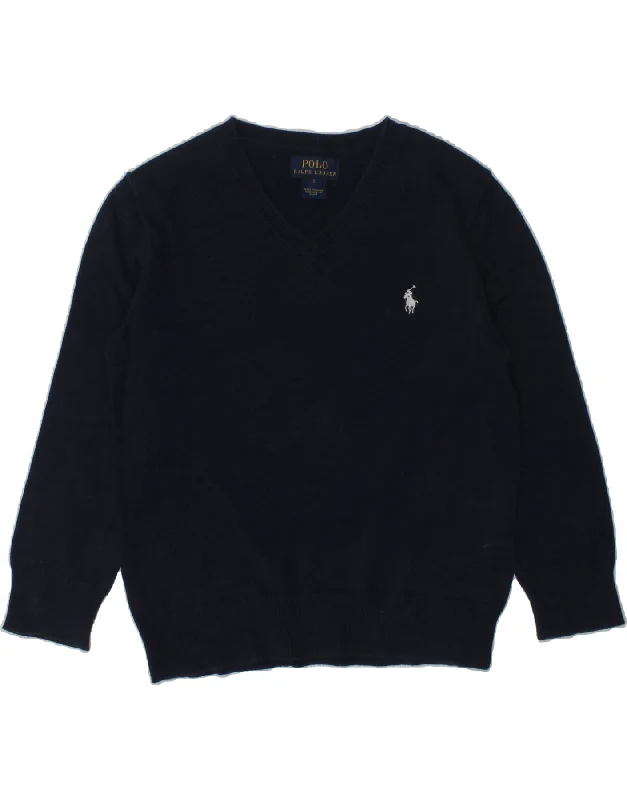 men's hooded sweaters -POLO RALPH LAUREN Boys V-Neck Jumper Sweater 4-5 Years Navy Blue Cotton