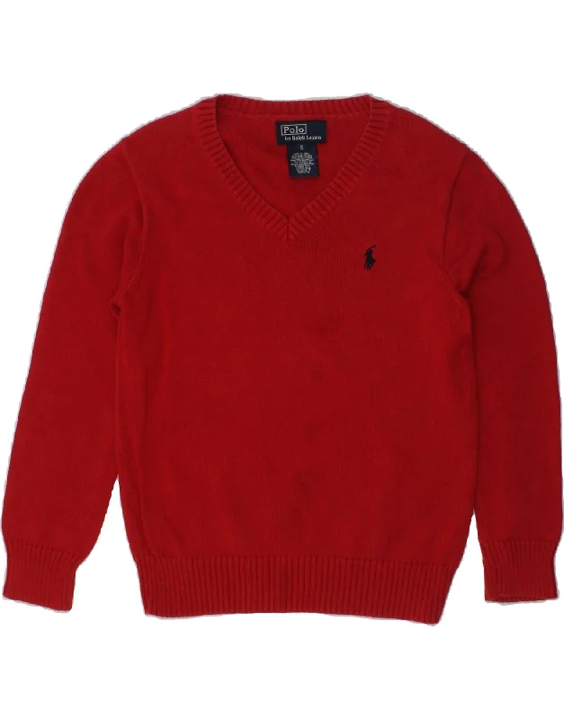 men's sweater for layering -POLO RALPH LAUREN Boys V-Neck Jumper Sweater 4-5 Years Red Cotton