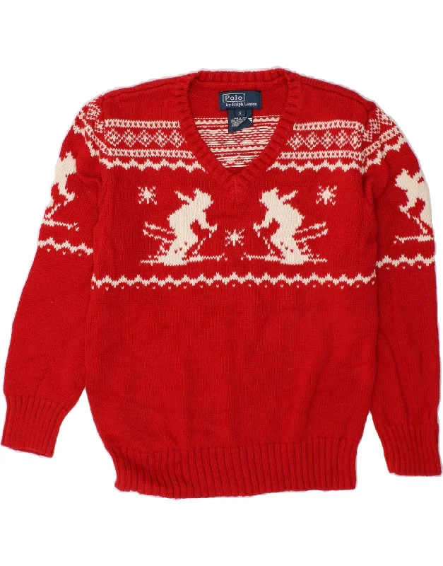 men's premium knit sweaters -POLO RALPH LAUREN Boys V-Neck Jumper Sweater 4-5 Years  Red Fair Isle