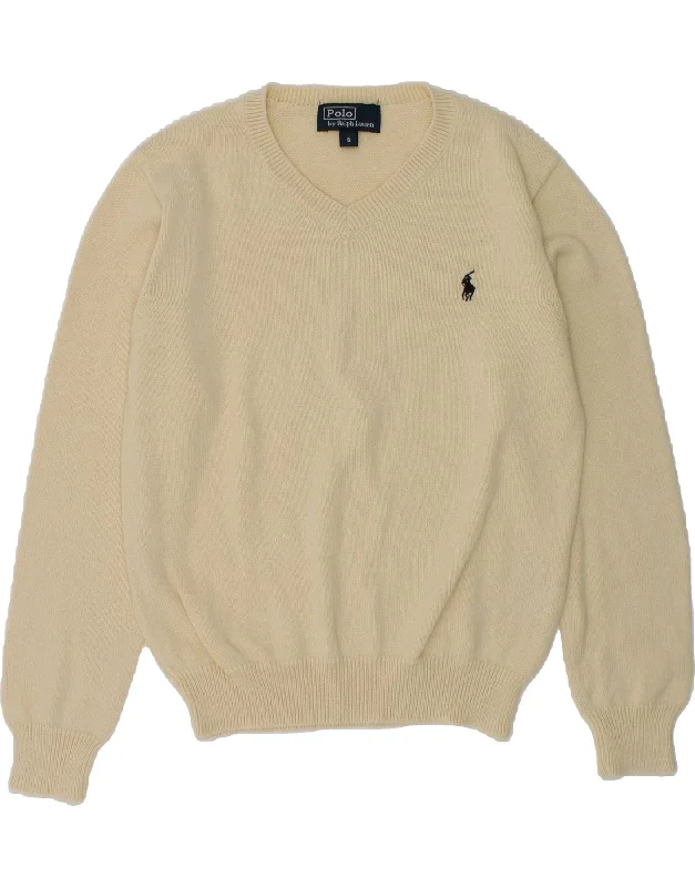 men's wool sweaters -POLO RALPH LAUREN Boys V-Neck Jumper Sweater 5-6 Years Beige Cotton