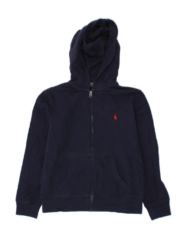 men's v-neck sweaters -POLO RALPH LAUREN Boys Zip Hoodie Sweater 10-11 Years Medium Navy Blue