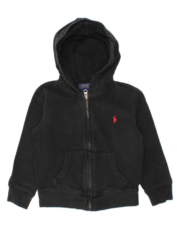 men's turtleneck pullover sweaters -POLO RALPH LAUREN Boys Zip Hoodie Sweater 3-4 Years Black Cotton