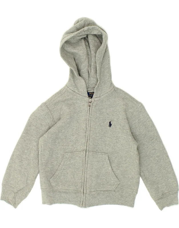 men's stylish knit pullovers -POLO RALPH LAUREN Boys Zip Hoodie Sweater 3-4 Years Grey Cotton