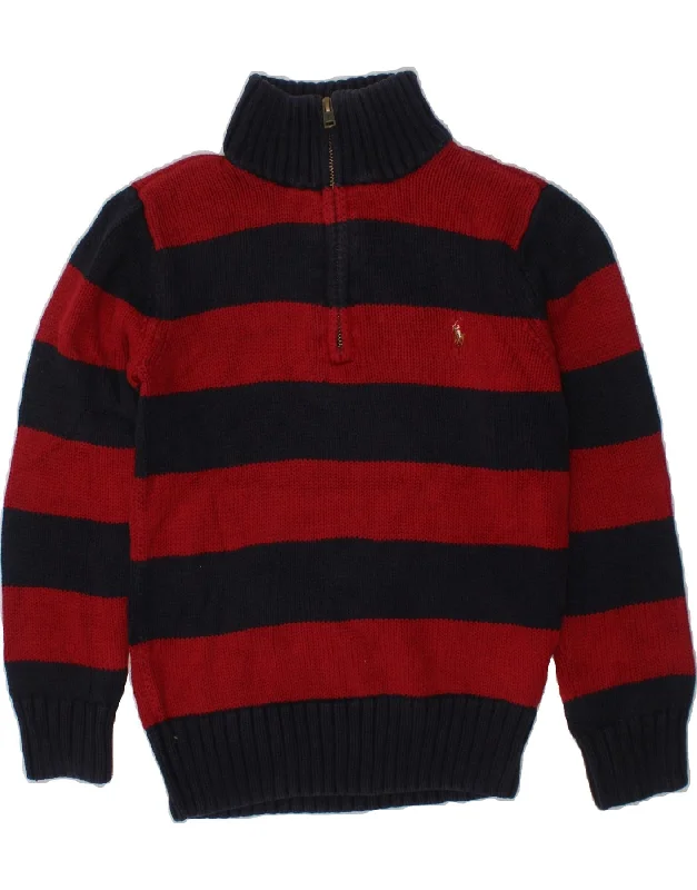 men's casual sweater cardigans -POLO RALPH LAUREN Boys Zip Neck Jumper Sweater 6-7 Years Navy Blue Striped