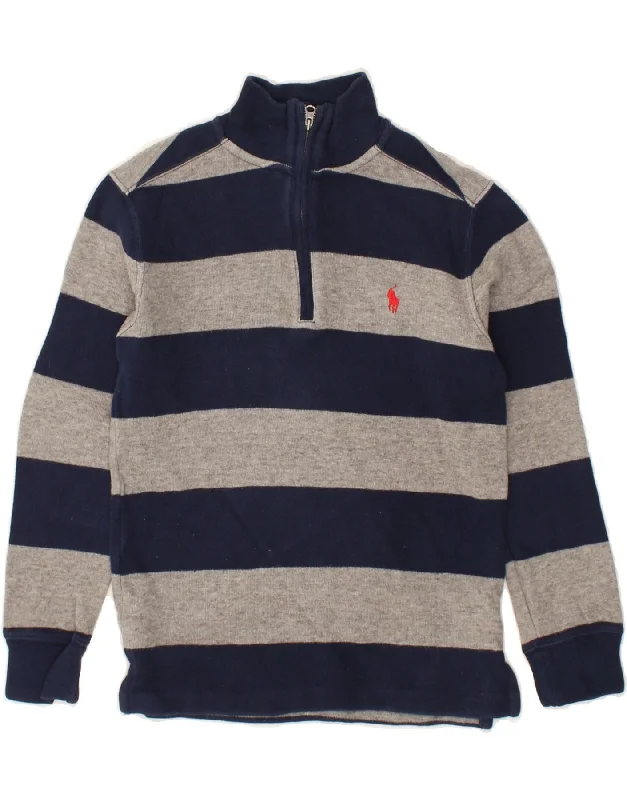 men's turtleneck pullover sweaters -POLO RALPH LAUREN Boys Zip Neck Jumper Sweater 7-8 Years Navy Blue Striped