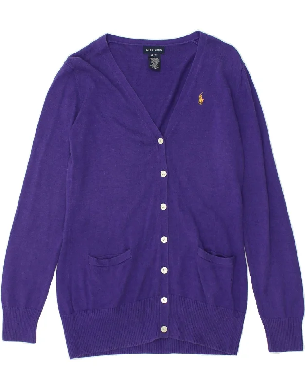 men's fitted sweaters -POLO RALPH LAUREN Girls Cardigan Sweater 15-16 Years XL  Purple Cotton