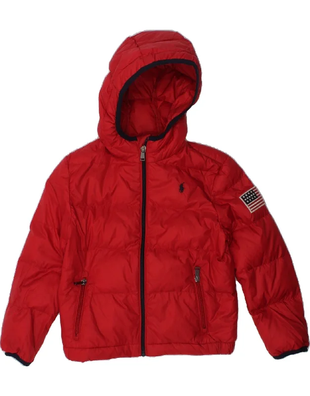 men's packable jackets -POLO RALPH LAUREN Girls Hooded Padded Jacket 5-6 Years Red Nylon