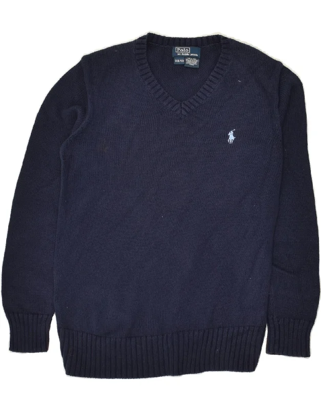 men's breathable wool sweaters -POLO RALPH LAUREN Girls V-Neck Jumper Sweater 8-9 Years Small  Navy Blue