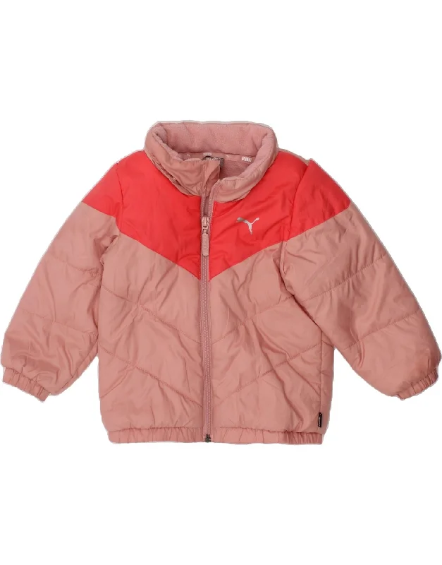 men's heavy-duty coats -PUMA Baby Girls Padded Jacket 9-12 Months Pink Colourblock Polyester