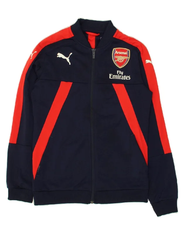 men's puffer jackets -PUMA Boys Arsenal Graphic Tracksuit Top Jacket 13-14 Years Navy Blue