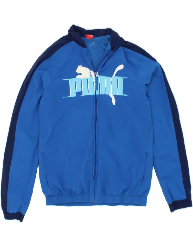 men's waterproof jackets -PUMA Boys Graphic Bomber Jacket 14-15 Years 2XL  Blue Colourblock