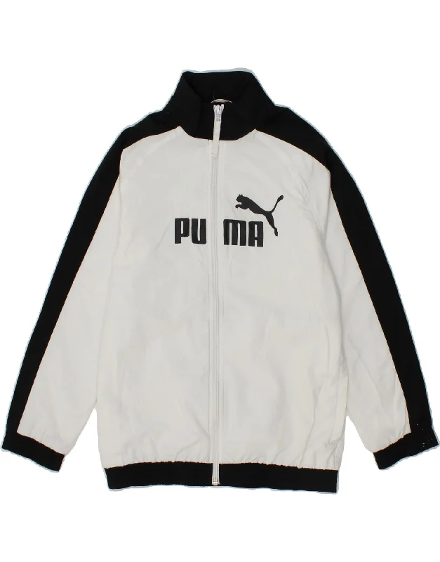 men's travel jackets -PUMA Boys Graphic Bomber Jacket 9-10 Years Medium  White Colourblock