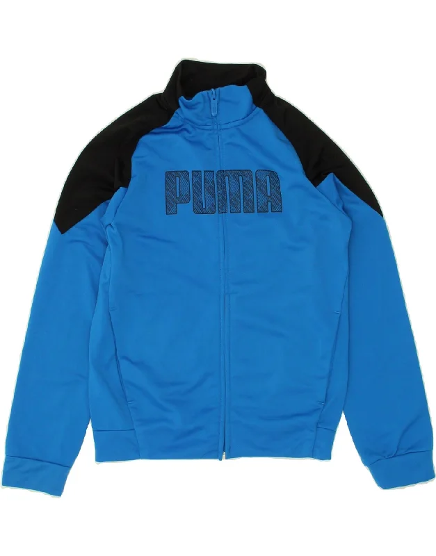 men's leather biker jackets -PUMA Boys Graphic Tracksuit Top Jacket 11-12 Years Blue Colourblock