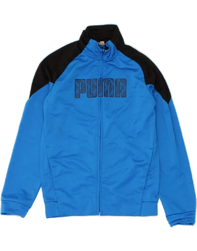 men's fleece jackets -PUMA Boys Graphic Tracksuit Top Jacket 11-12 Years Blue Colourblock