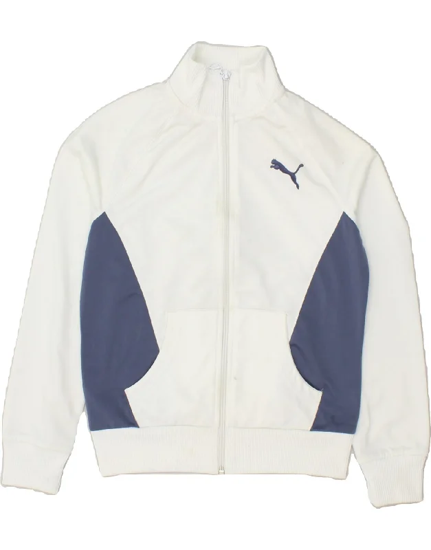 men's casual outerwear jackets -PUMA Boys Graphic Tracksuit Top Jacket 11-12 Years Large White Colourblock