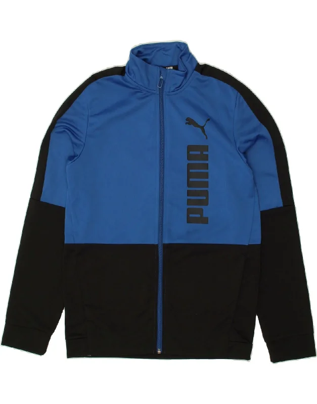 men's reversible jackets -PUMA Boys Graphic Tracksuit Top Jacket 13-14 Years Blue Colourblock