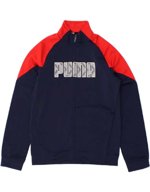 men's heavy-duty jackets -PUMA Boys Graphic Tracksuit Top Jacket 13-14 Years Large Navy Blue