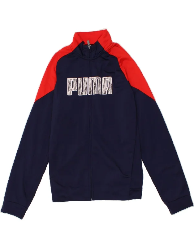 men's fleece-lined jackets -PUMA Boys Graphic Tracksuit Top Jacket 13-14 Years Navy Blue Colourblock